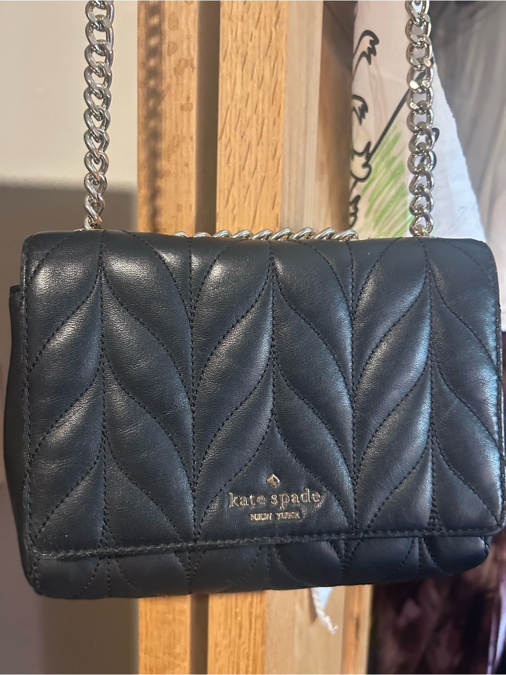 kate spade black quilted leather chain flap crossbody